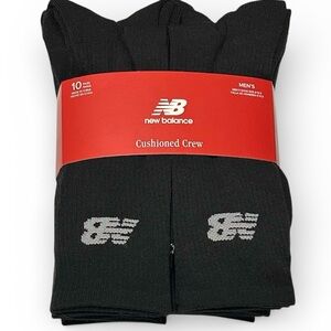 New Balance 10 Pairs Men's Cushioned Crew Socks  Black  Arch Support